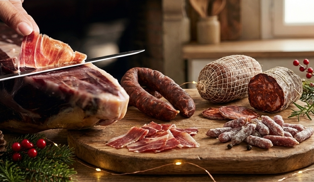 Pack especial Navidad - Jamón Ibérico de Cebo, Chorizo, Patatera, Morcón y Bellotas de Fuet Ibérico